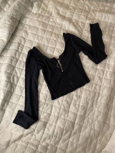 Black Ring Zipper  Sleeve Top