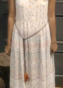 Sleeveless Printed Dress with Belt