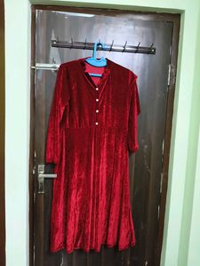 New Stylish Party WearRed Velvet Midi Dress