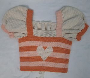 Peach, Tangerine, White Crochet Top