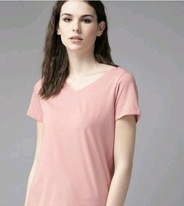Roadster Pure Cotton Basic Pink T-shirt