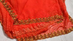 Elegant Orange Embellished Saree