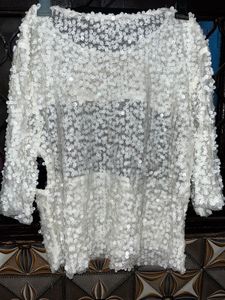 white and black sequin partywear top