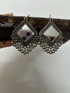 Mirror Design Oxidised Earrings