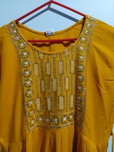 Mustard Embellished Kurta