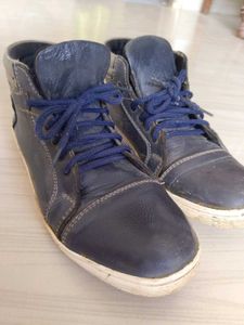 Blue Leather High-Top Sneakers