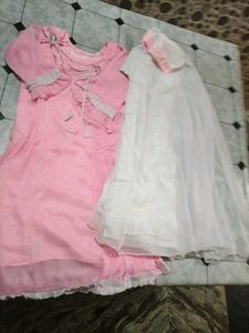 Pink frok suit with white dupatta