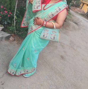 Beautiful Saree With Stitched Blouse Nd Bag