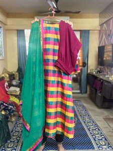 A-line Party Wear  Kurta Set With Zari Weaves