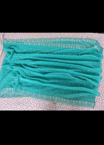 sky-blue dupatta with silver embroidery design