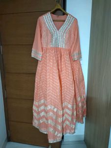 Coral Ethnic Gown With Golden Embroidery 🪷✨