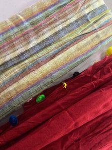 Cotton Stole Red And Multi Colour