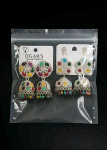 Colorful Jhumka Earrings - Set of 2