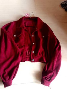 Burgundy Corduroy Cropped Jacket