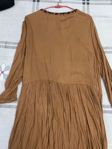 Embroidered Brown Midi Dress