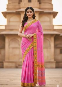 Elegant Pink Cotton Saree