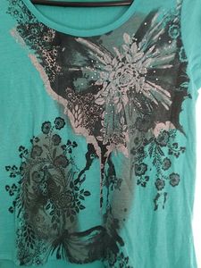 Turquoise Floral Embellished Top