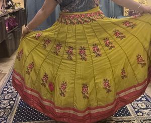Sequin Embelished Lime Green Floral Kalidar Skirt