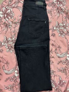 Washed Black Denim Straight Fit Jeans
