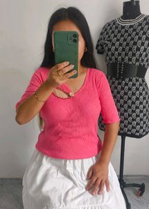Pink Ribbed Knit Top