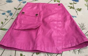 Pink Faux Leather Mini Skirt