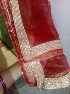Red Chunni With Golden Lace
