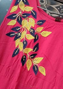 Women's Rayon A-Line Solid Long Kurti with Shrug