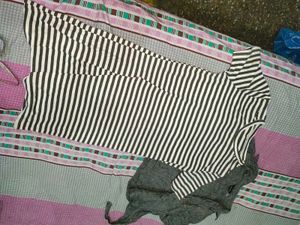 Striped Top &amp; Grey Shrug