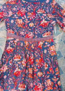 Floral Print V-neck  A line Dress