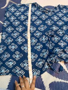 Kaftan Pattern Blue Patterned Short Kurti