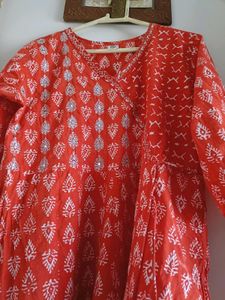 Printed Orange Kurta with Dupatta