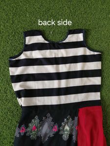 Floral &amp; Striped Black Red Ethnic Kurti Dress