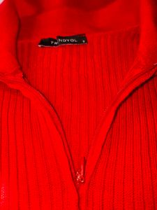 Red Ribbed Knit Polo Top