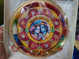 Radha Krishna Thaali Raakhi With Roli And Chaawal