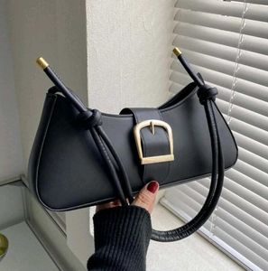 Chic Black Buckle Y2K Shoulder Bag