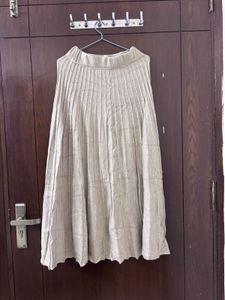 Beige Knit Midi Skirt