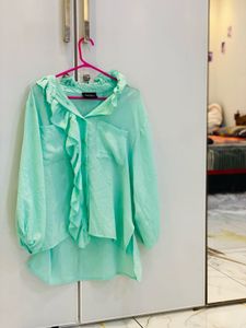 Chic Mint Ruffle Blouse