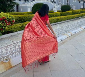 House of Pataudi Red Banarasi Silk Saree