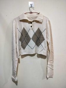 Argyle Crop Top - Long Sleeve