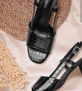 Allen Solly Black Croc Textured Block Heels