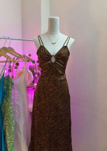 Zebra Print Cutout Midi Dress