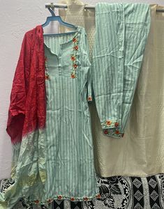 Striped Embroidered Kurta Set