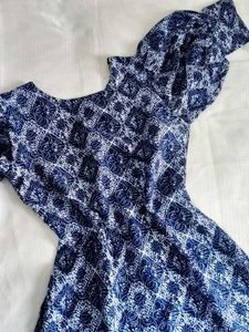 Blue &amp; White Print Dress👗