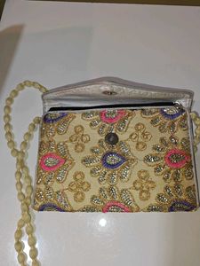 Embroidered Clutch with Beaded Strap