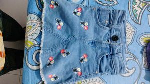 Denim Girl  Embroidered Skirt