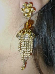 Gold Tone Rhinestone Dangle Earrings