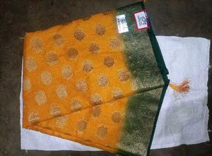 Yellow & Green Polka Dot Saree