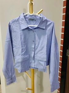 Blue Boxy Crop Shirt
