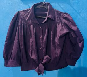 Purple Tie-Front Blouse