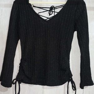 Sparkly Black Lace-Up Top